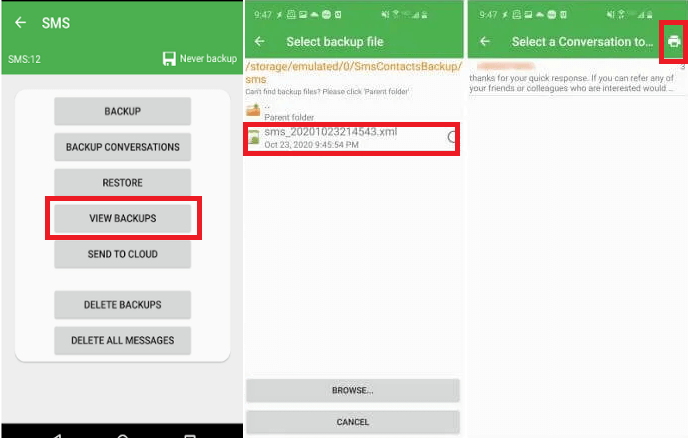How to Print Text Messages from Android