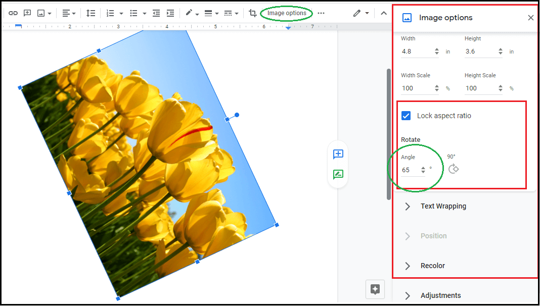 Rotate picture in Google Docs