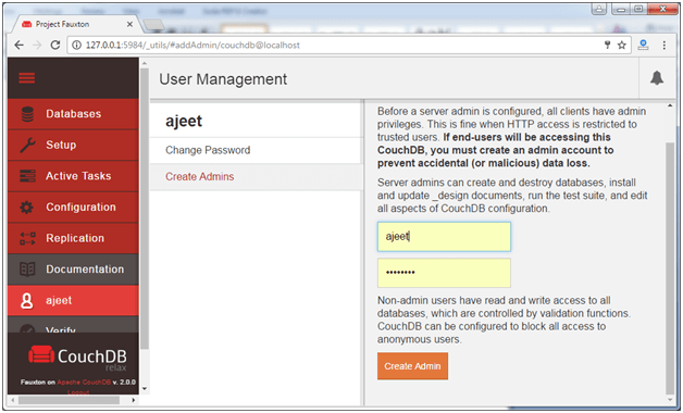 Creating a database user 4