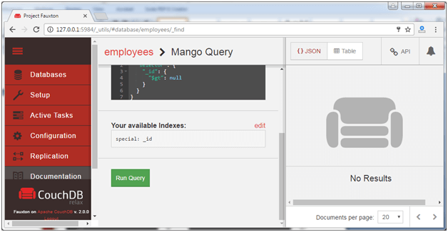 Run couchdb query with mango 2