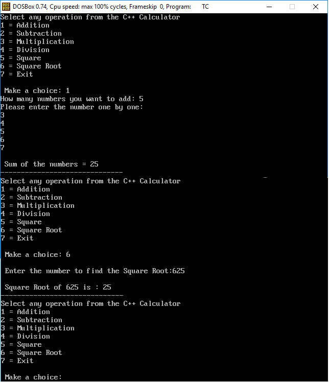 Calculator Program in C++