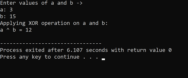 C++ Bitwise XOR Operator