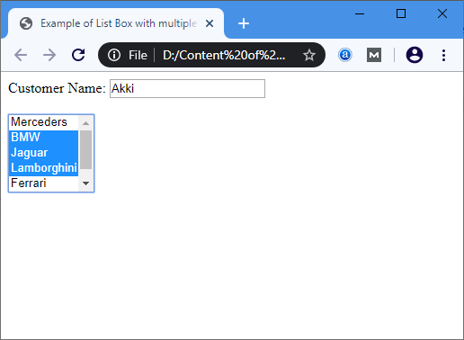 list box in html