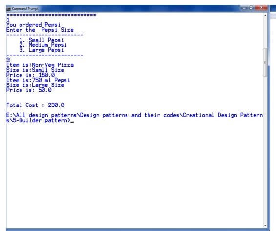 builder Design Pattern output 1