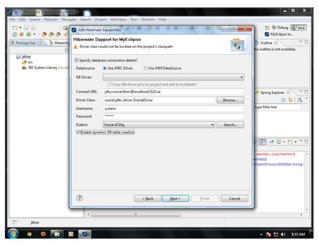 example to create hibernate application in MyEclipse IDE