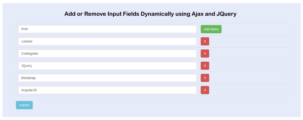 Dynamically Add Remove input fields using JQuery Ajax