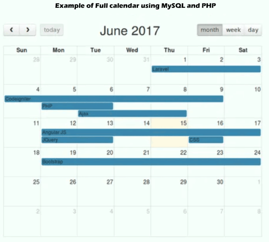 Integrate jQuery Fullcalendar using Bootstrap, PHP and MySQL Online