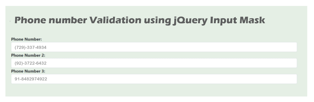 JQuery Input Mask Phone Number Validation