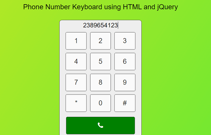 Phone Number Keyboard using HTML and jQuery