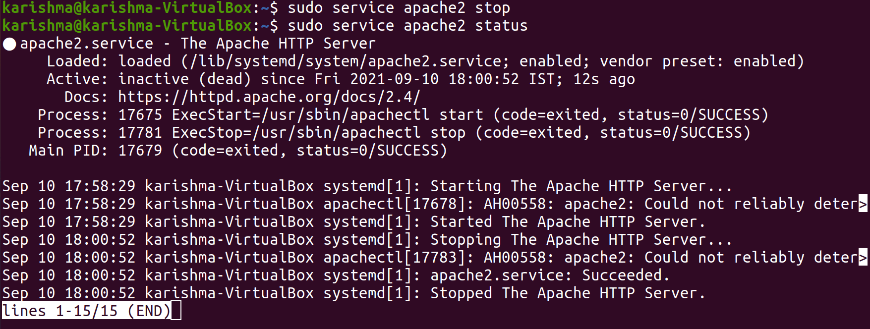 Restart Apache Ubuntu