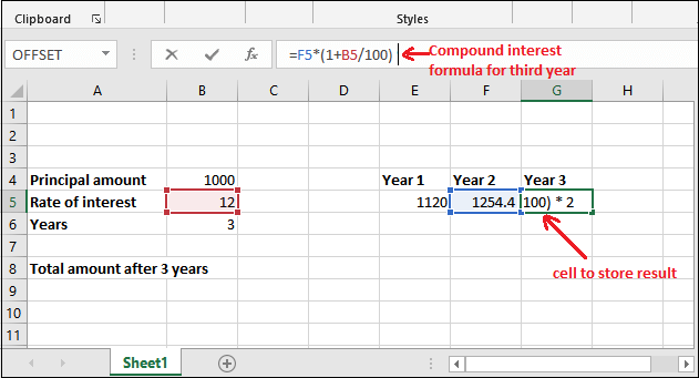 Compound interest formula in Excel