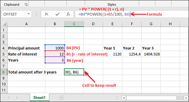 Compound interest formula in Excel