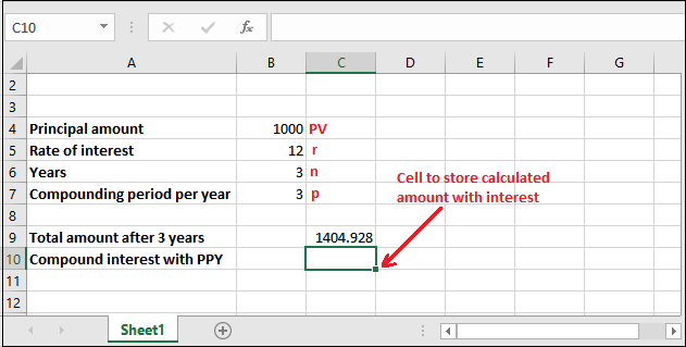 Compound interest formula in Excel