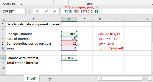 Compound interest formula in Excel