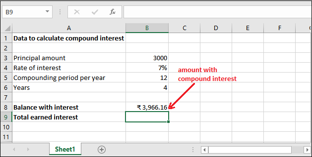 Compound interest formula in Excel