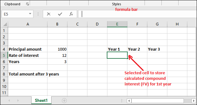 Compound interest formula in Excel