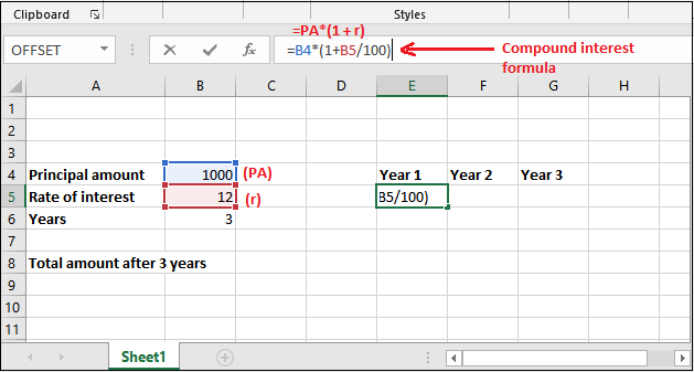 Compound interest formula in Excel