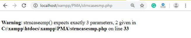 PHP String strncasecmp() function