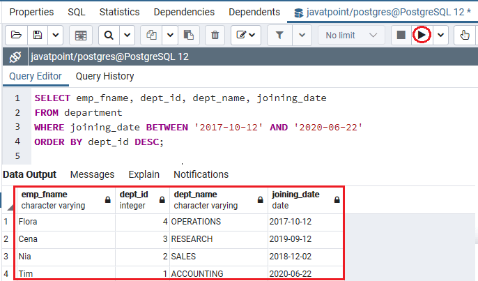 PostgreSQL Between Condition