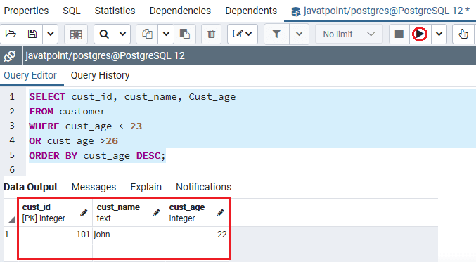 PostgreSQL Between Condition