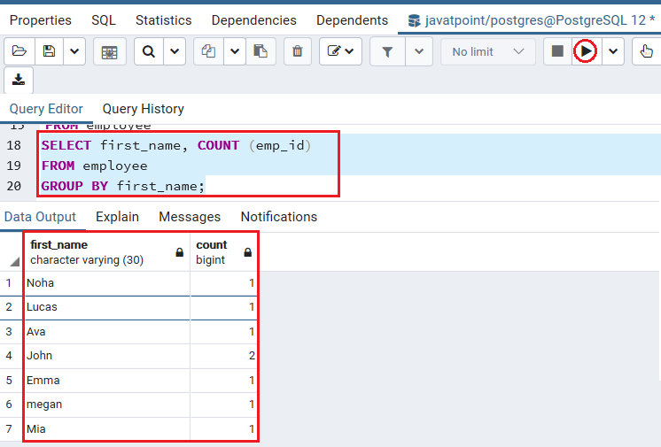 PostgreSQL Having clause