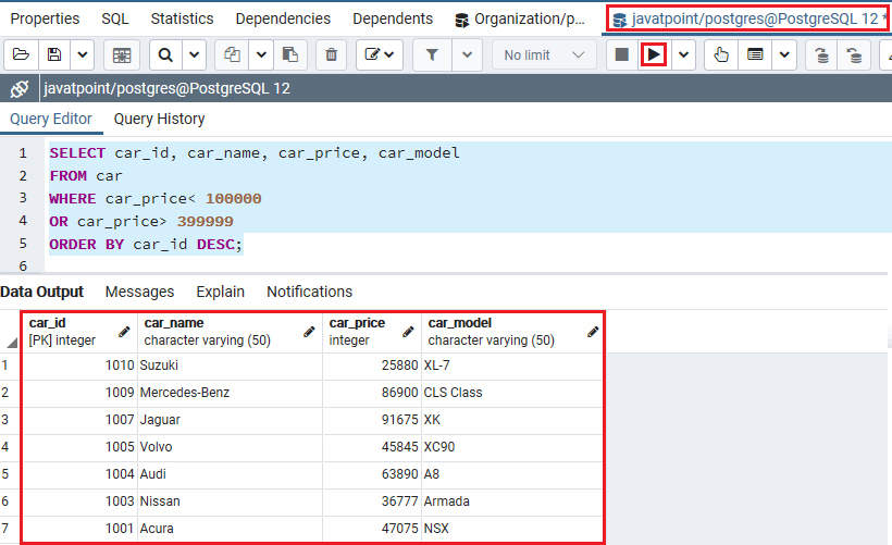 PostgreSQL Between Condition