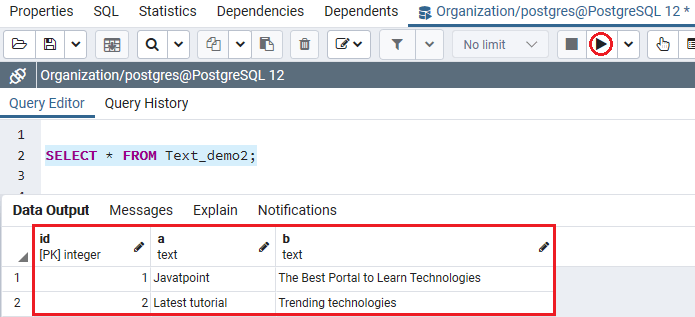 PostgreSQL Text