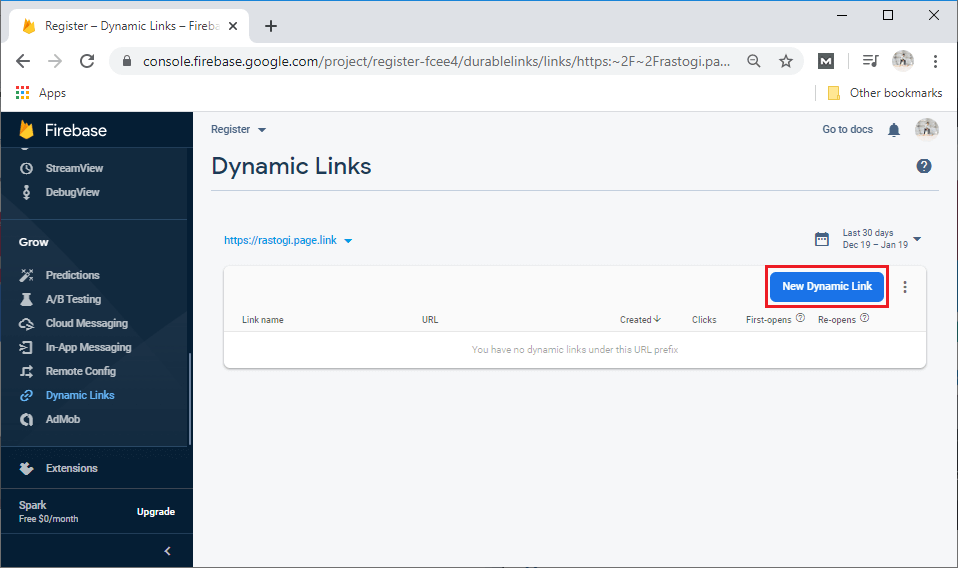 Firebase Creating Dynamic Link
