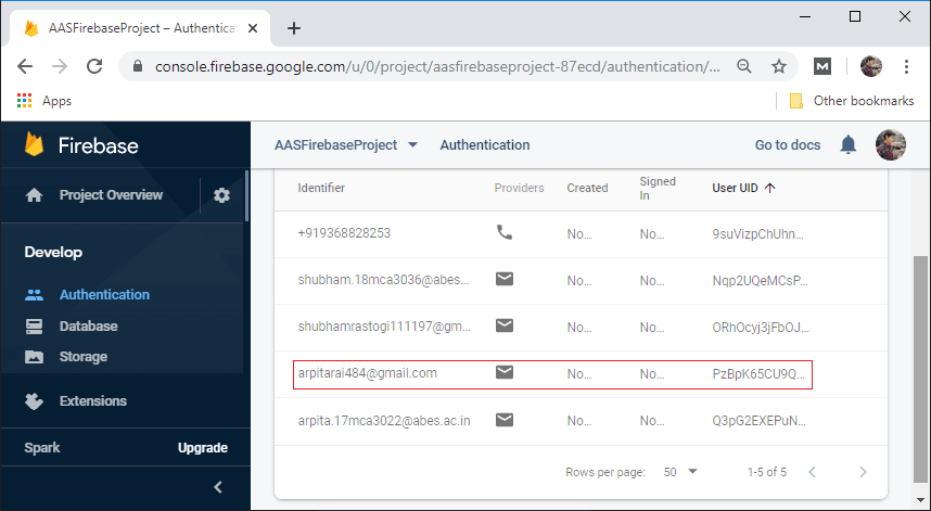 Firebase Authentication using email link