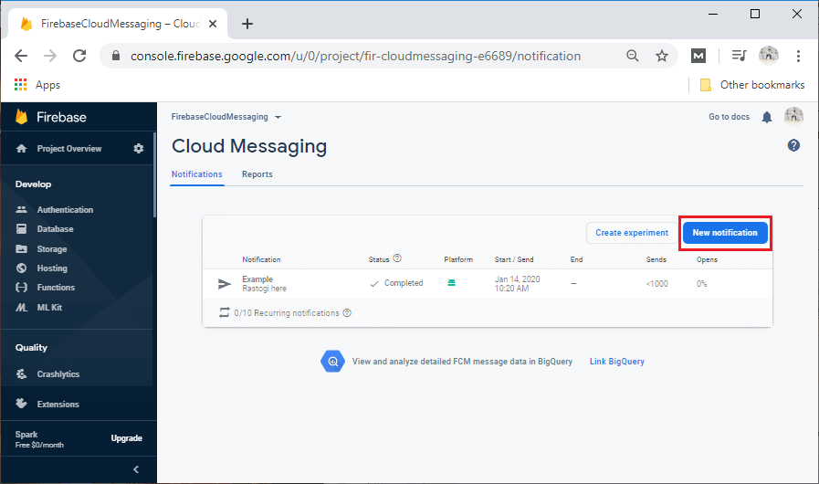 Sending a Notification Message using Firebase Cloud Messaging
