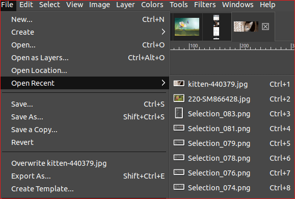 GIMP File Menu