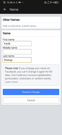 How to change the name on Facebook