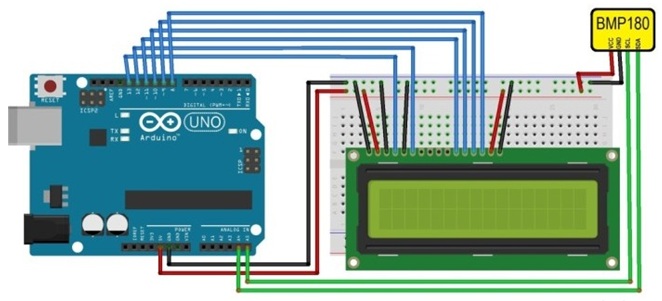 IoT project of Temperature and Pressure measurement using Pressure sensor BMP180 and Arduino device