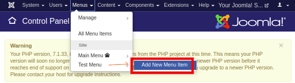 Joomla Adding Menu Items