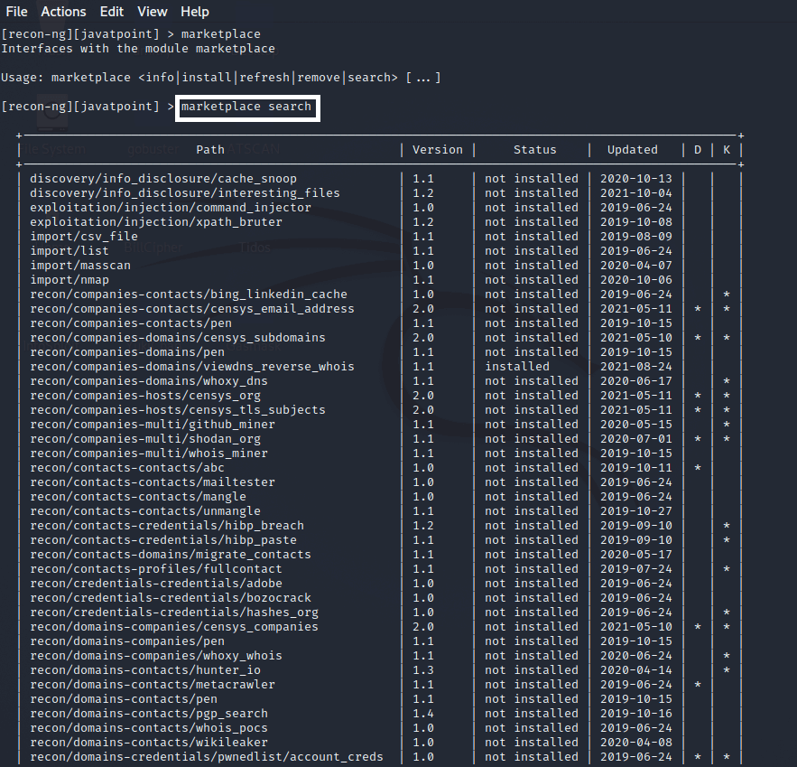 Recon-ng Information Gathering Tool in Kali Linux