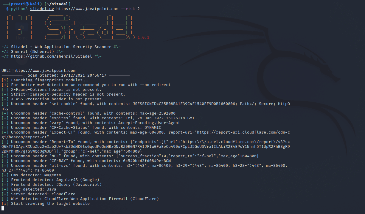Sitadel-Web Application Security Scanner in Kali Linux