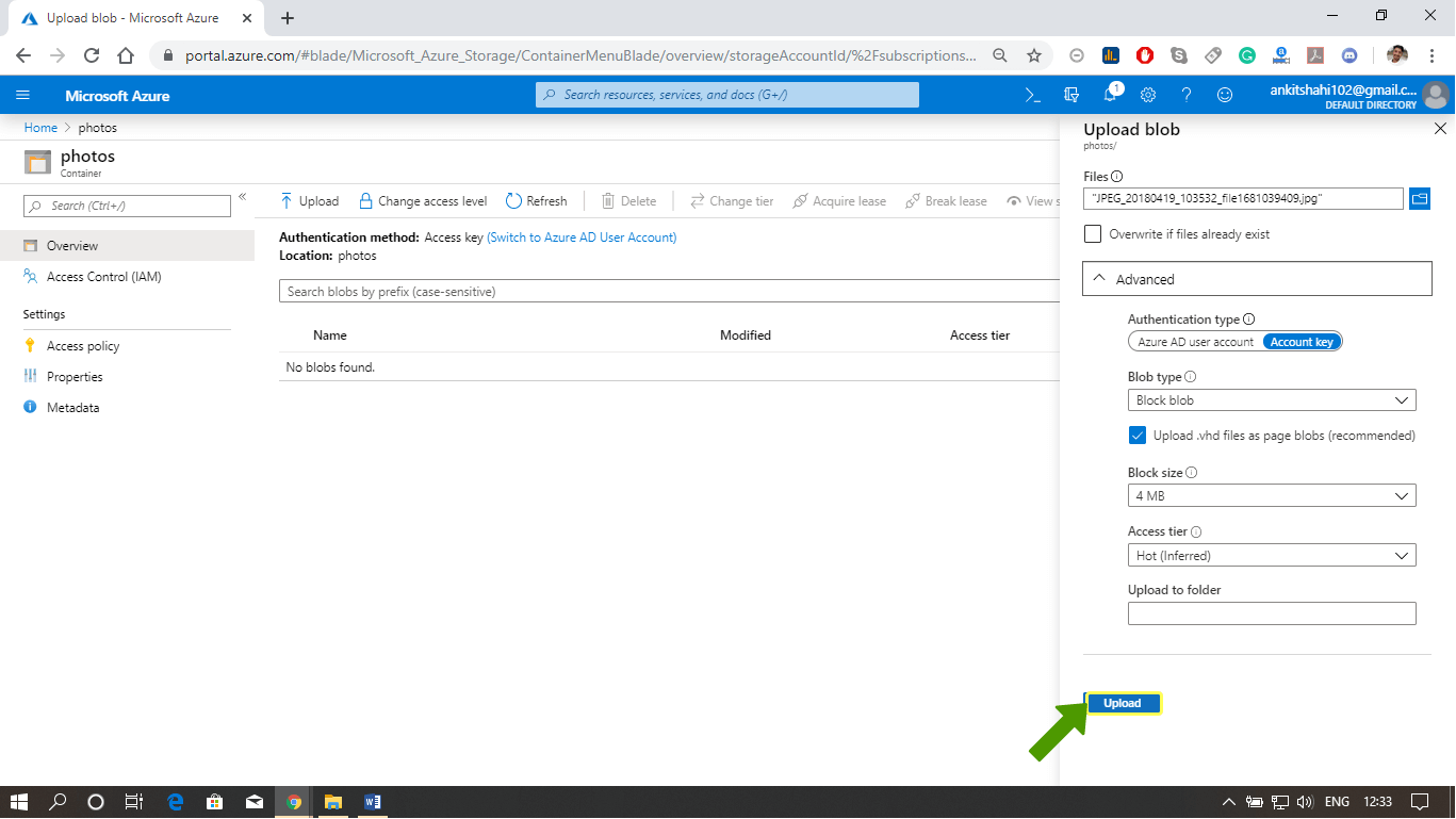 Creating a container and adding a blob to the container