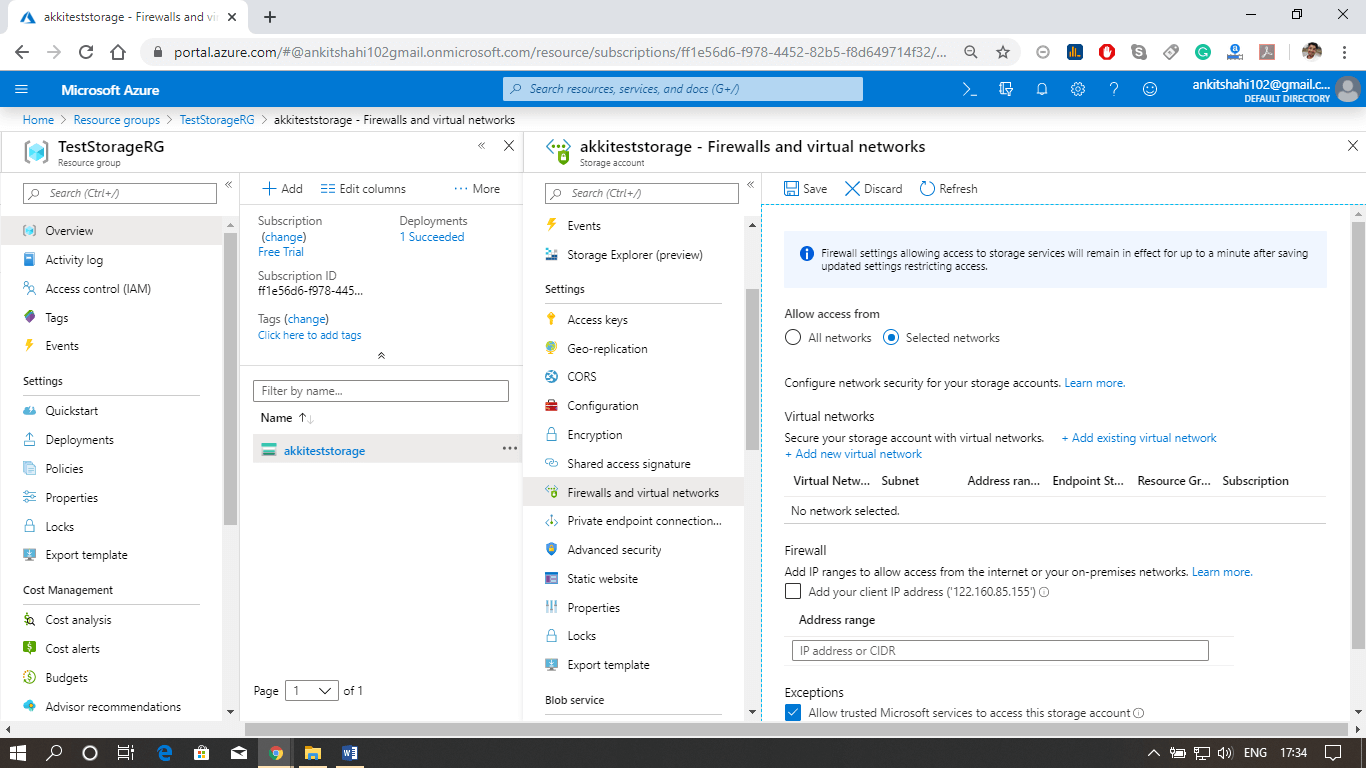 Storage account and Blob service configuration