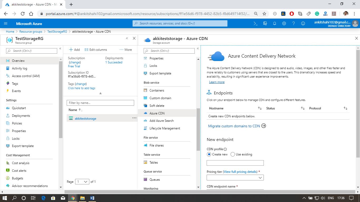 Storage account and Blob service configuration