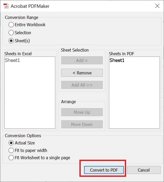 Convert Excel to PDF