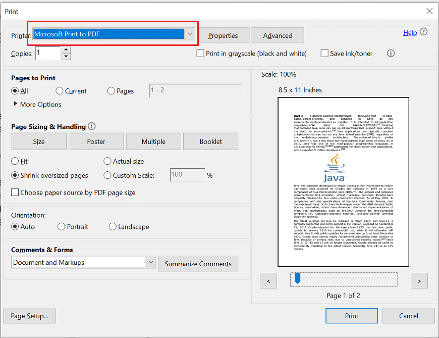 Print a PDF