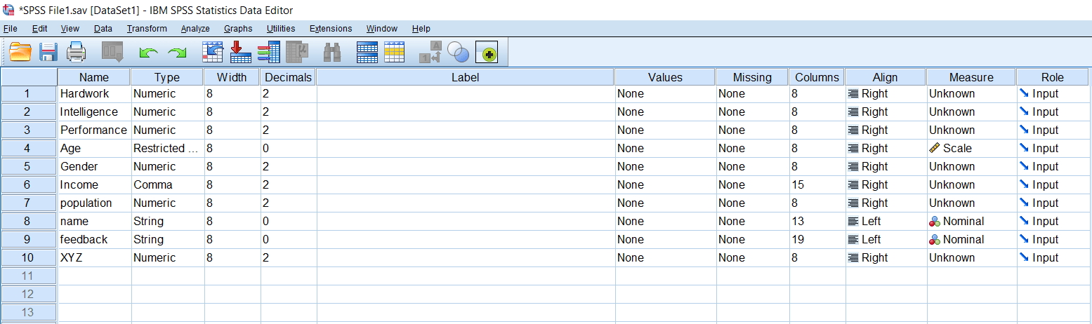 Columns and Alignment in SPSS