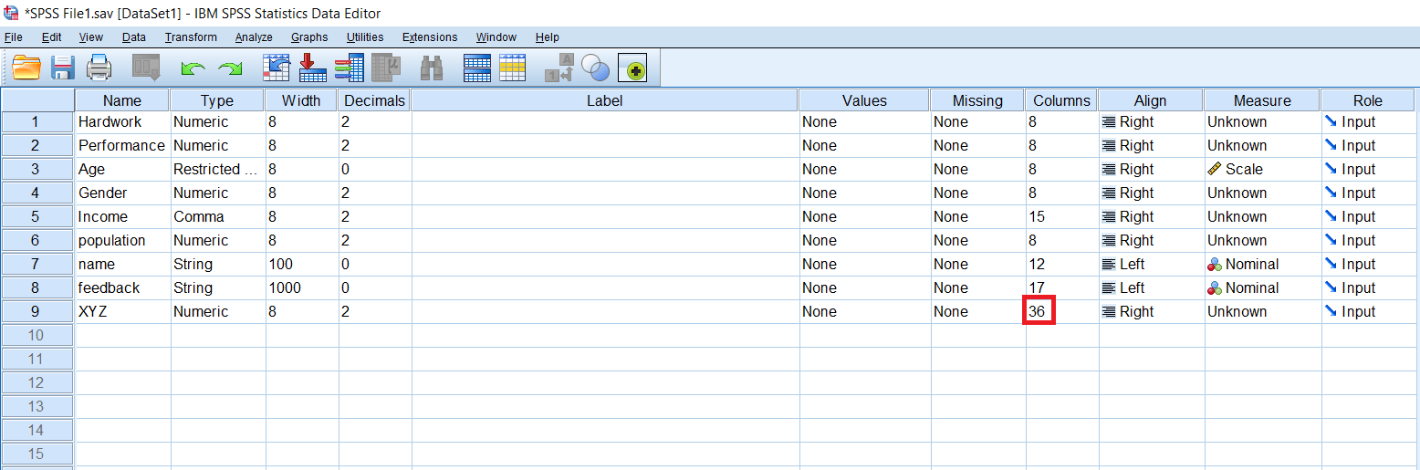 Columns and Alignment in SPSS