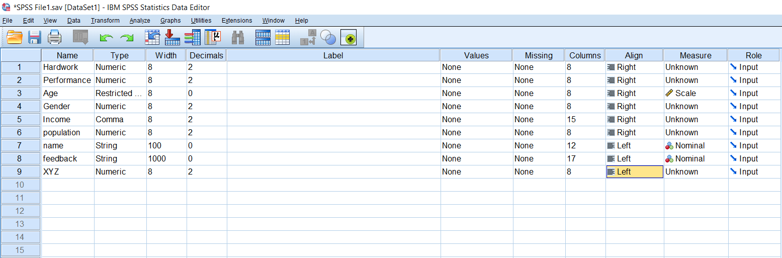 Columns and Alignment in SPSS