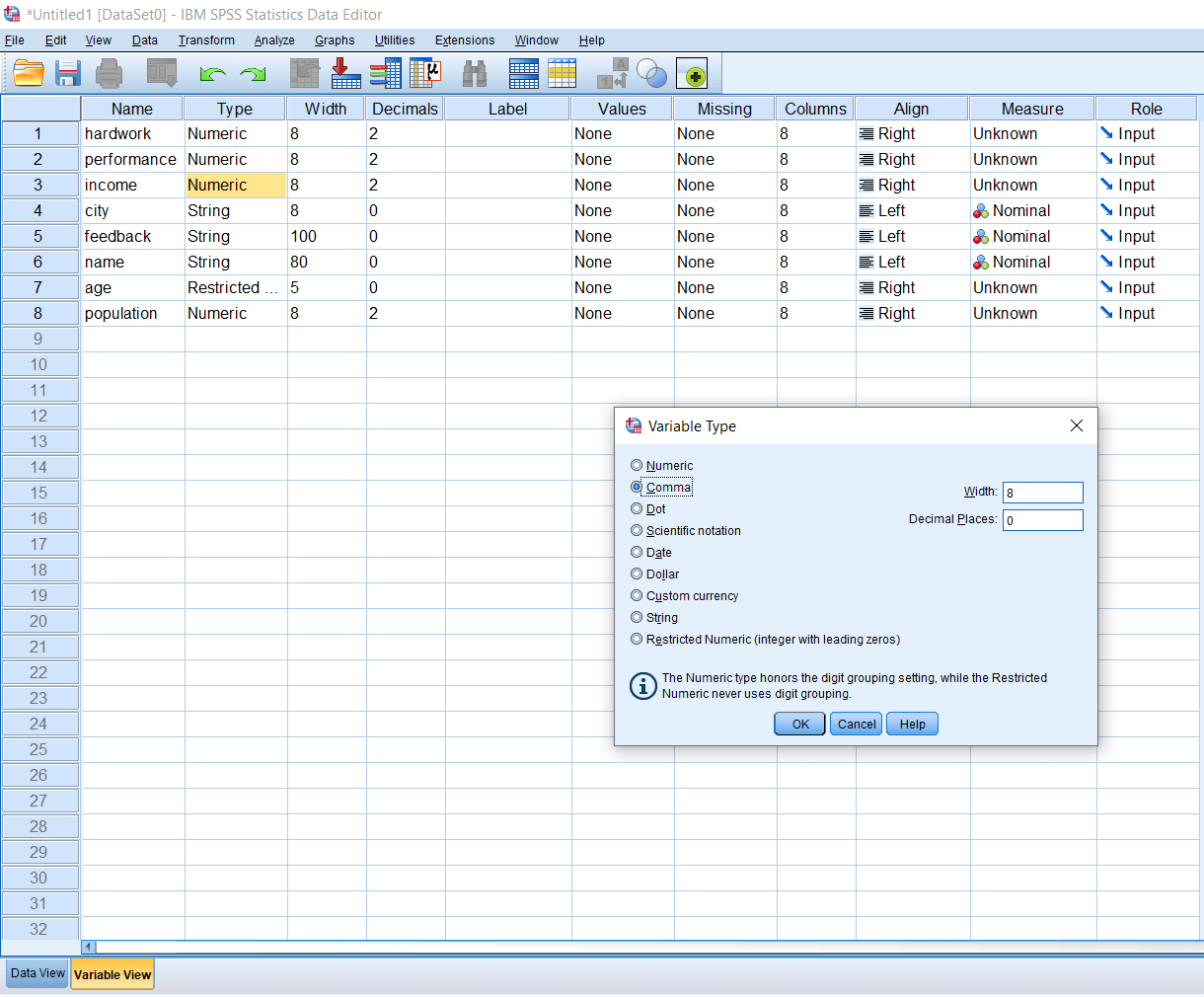 Comma and Dot Variable in SPSS
