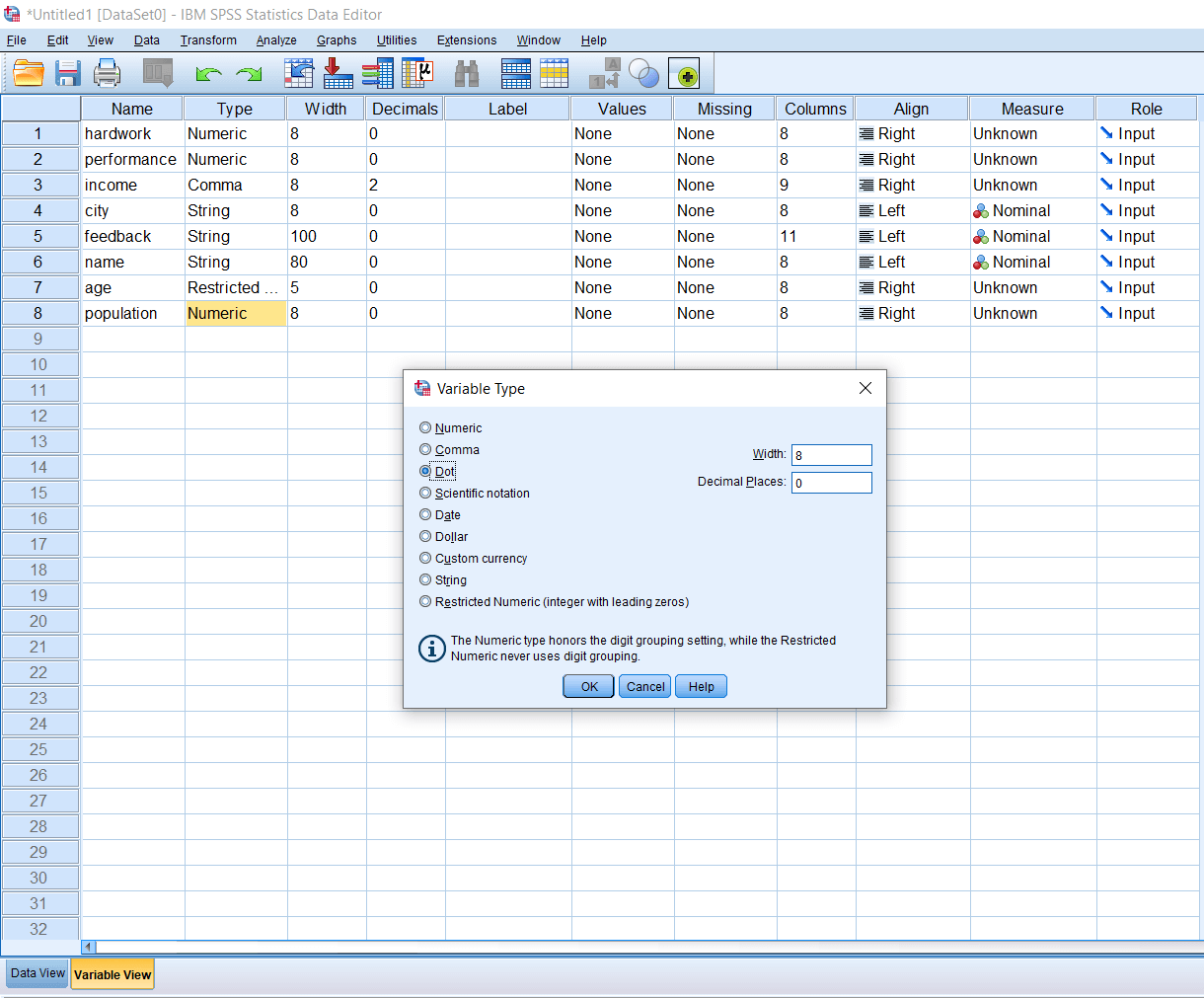Comma and Dot Variable in SPSS