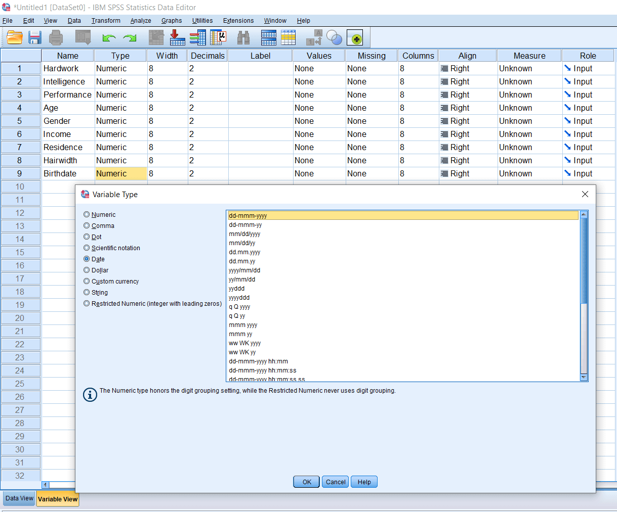 SPSS Date and Timestamps Variable