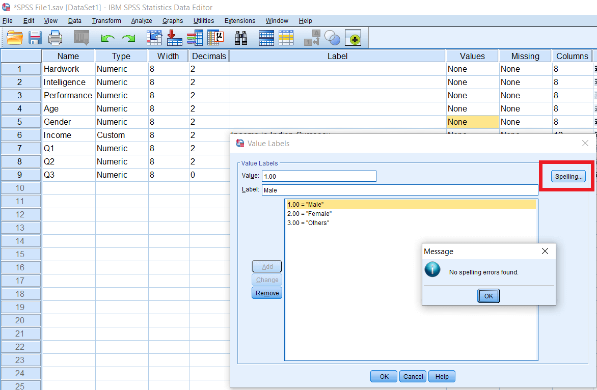 SPSS Value and Labels