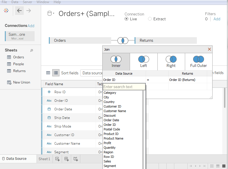 Tableau Data Joining