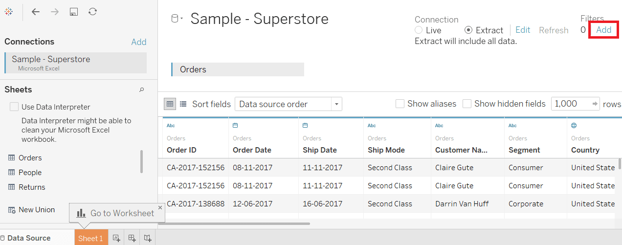 Tableau Data Source Filters